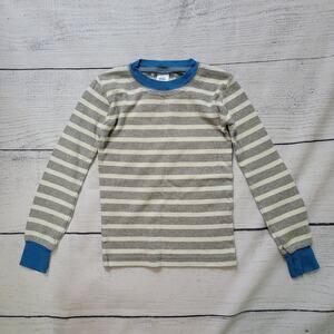 Mini Boden Size 7y 100% Cotton Grey White Striped Blue Accent Crew Neck Top